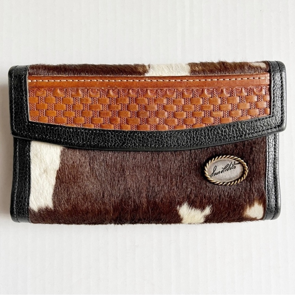 Sam Roberts Vintage Leather Cowhide Brown White Wallet